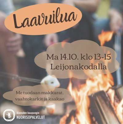 Laavuilua maanantaina 14.10.2024 klo 13-15 Leijonakodalla Alavuden Kirkkovuoren liikuntareitin varrella.