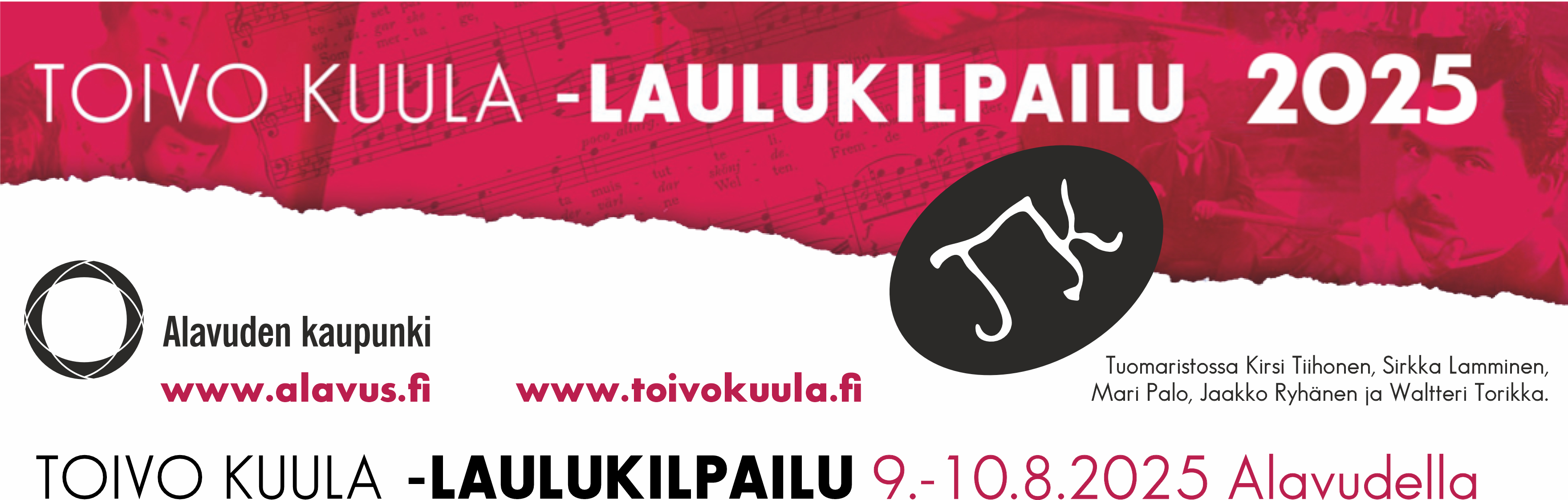 Toivo Kuula -laulukilpailun välierässä Alavudella elokuussa kuullaan 16 laulajaa. Toivo Kuula -laulukilpailun välierä ja loppukilpailu käydään Alavuden kirkossa 9.-10.8.2025.