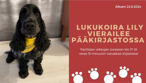 Lukukoira Lily vierailee Alavuden pääkirjastossa parillisten viikkojen torstaisin klo 17-18.